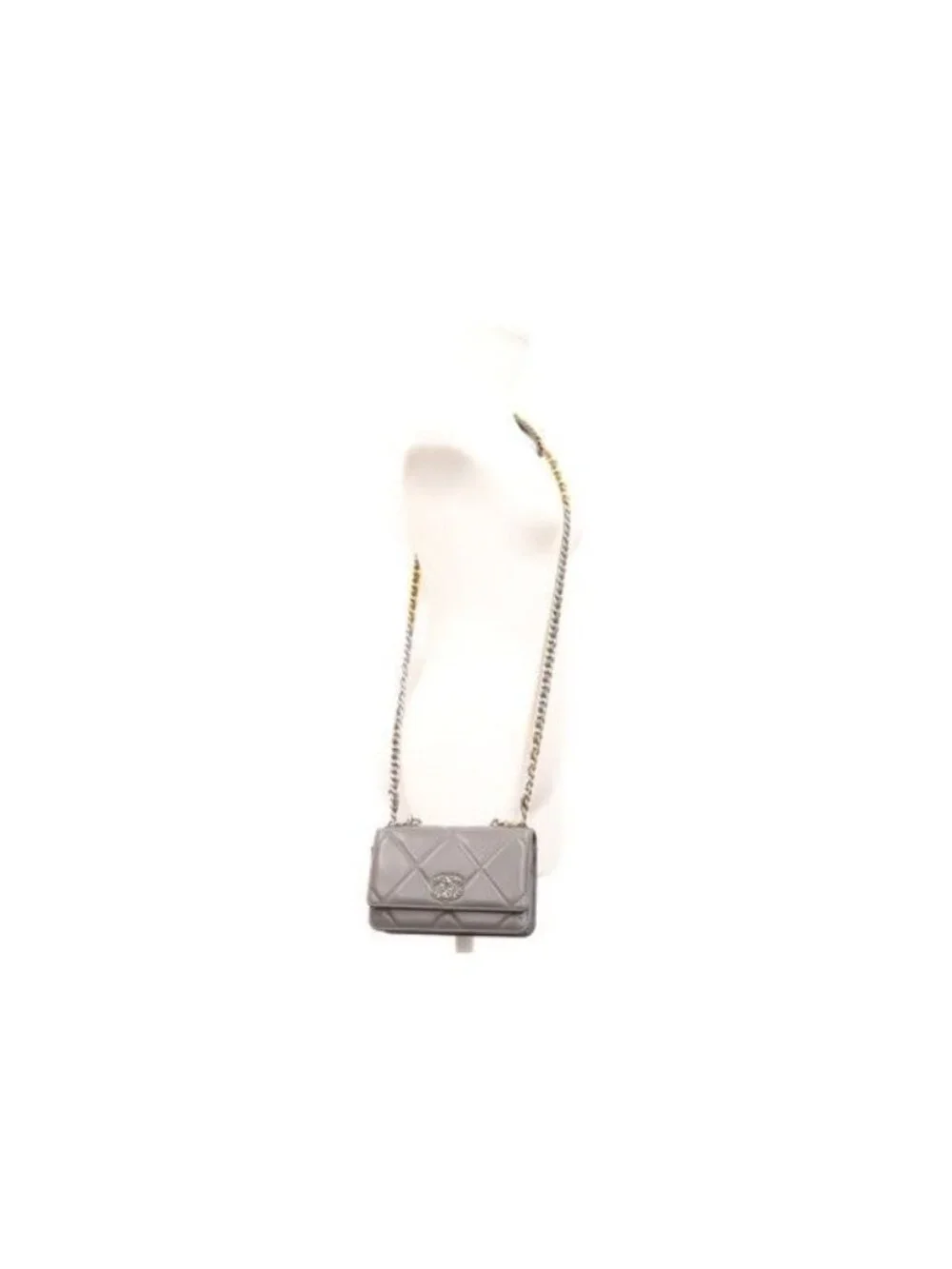 Chanel Gray Lamb 19 Chain Wallet Shoulder